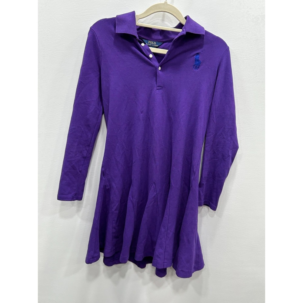 Polo Ralph Lauren Dress Girls Lg 12/14 Purple Polo Collar Cotton Preppy Sporty